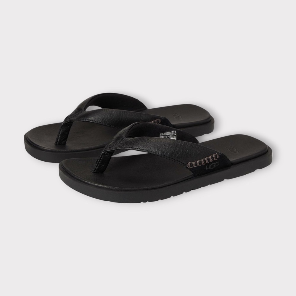 UGG Men's Seaside II Flip Sandals. Black Leather, 1166610 - Picture 2 of 6